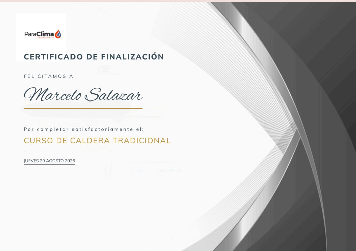 Certificado curso de caldera tradicional de Marcelo Salazar
